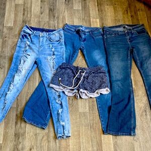 3 pair jeans & 1 short lot lilu brand size 1 elite jeans size 11/11 apt 9 size 6